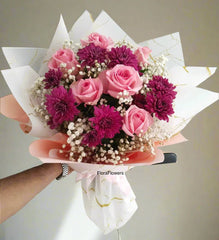 Blooming Pink Rose & Magenta Bouquet