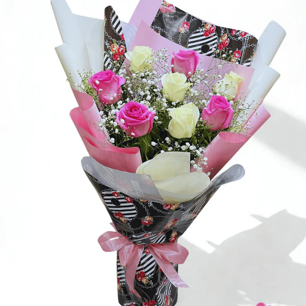 Blushing Elegance Mixed Rose Fashion Bouquet