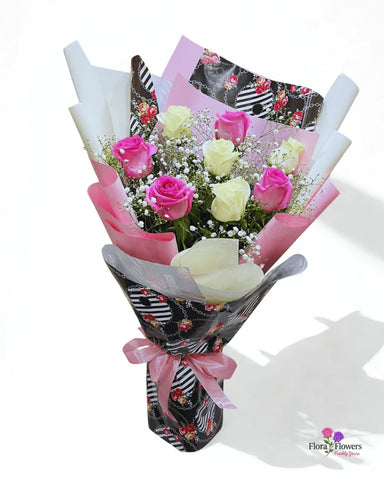 Blushing Elegance Mixed Rose Fashion Bouquet