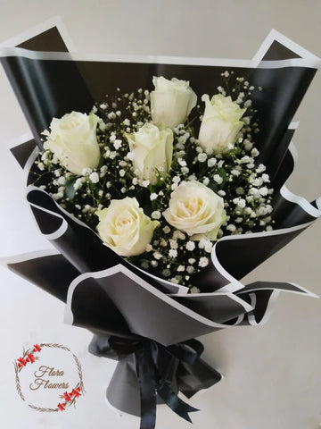 Crystal Crunch Elegant White Rose Bouquet