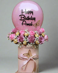 Enchanted Birthday Rose, Chocolate & Personalized Balloon Tower