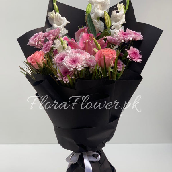 Chic Perfection – roses, lily and chrysanthemums by Ivory Floral, same-day delivery in Lahore and Islamabad