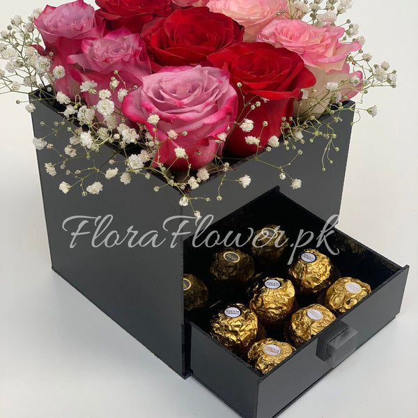 Dreamy Love – roses and Ferrero Rocher box by Ivory Floral, same-day delivery in Lahore and Islamabad