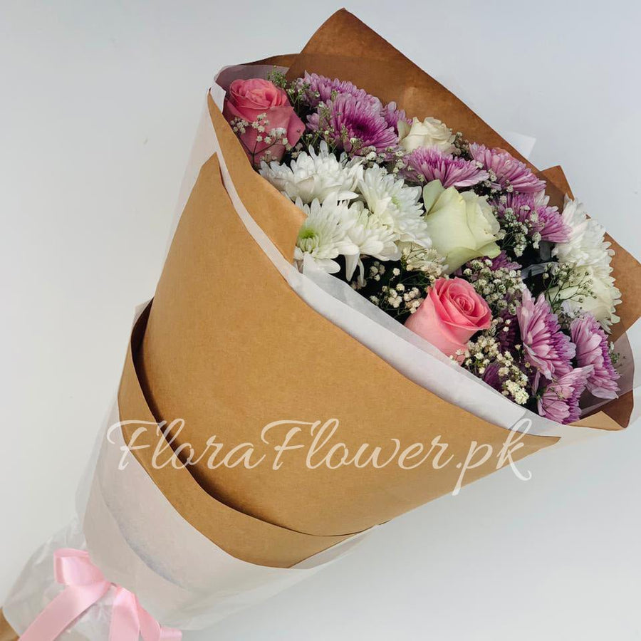 Hearts in Bloom – rose and chrysanthemum bouquet by Ivory Floral, same-day delivery in Lahore and Islamabad