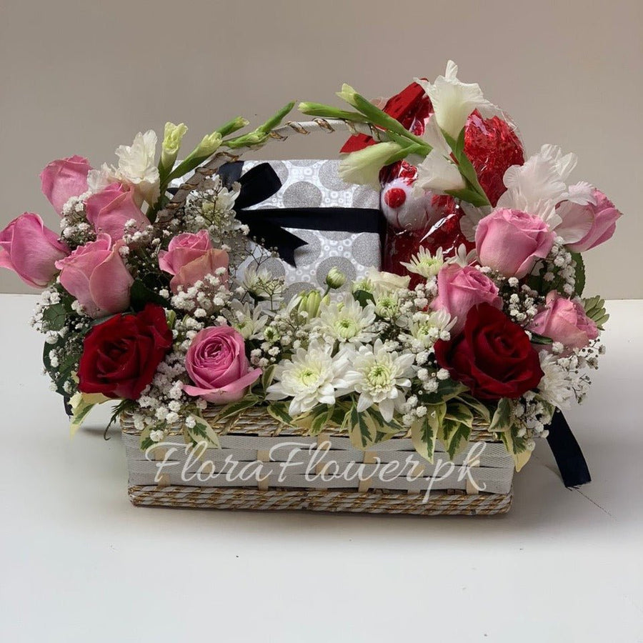 Petals & Truffles Harmony – roses, teddy and chocolate by Ivory Floral, same-day delivery in Lahore and Islamabad