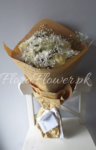 Pure Elegance – white rose bouquet by Ivory Floral, same-day delivery in Lahore and Islamabad